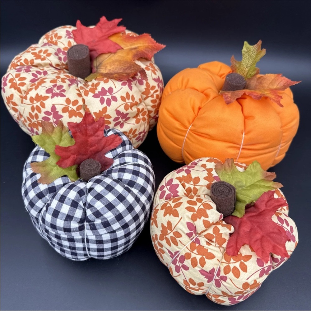 Fall Fabric Pumpkin Set – Orange, Cream & Black Seasonal Decor
